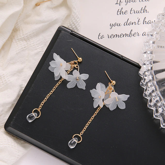 Gold Beauty Earrings with White Petals