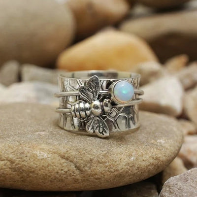 Bee Gemstone Meditation Spinner Ring