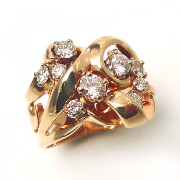 Vintage Irregular Inlaid Zirconia Gold Ring