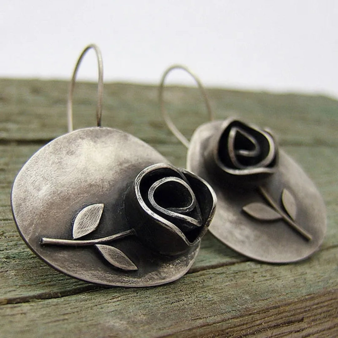 Vintage Silver Rose Earrings