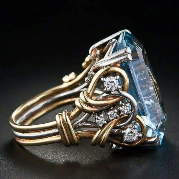 Vintage Blue Crystal Layered Ring