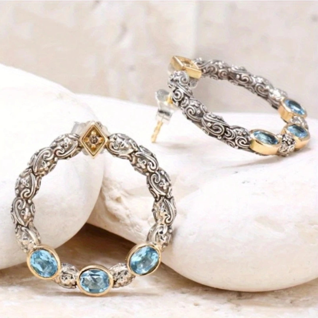 Vintage Hoop Blue Crystal Earrings