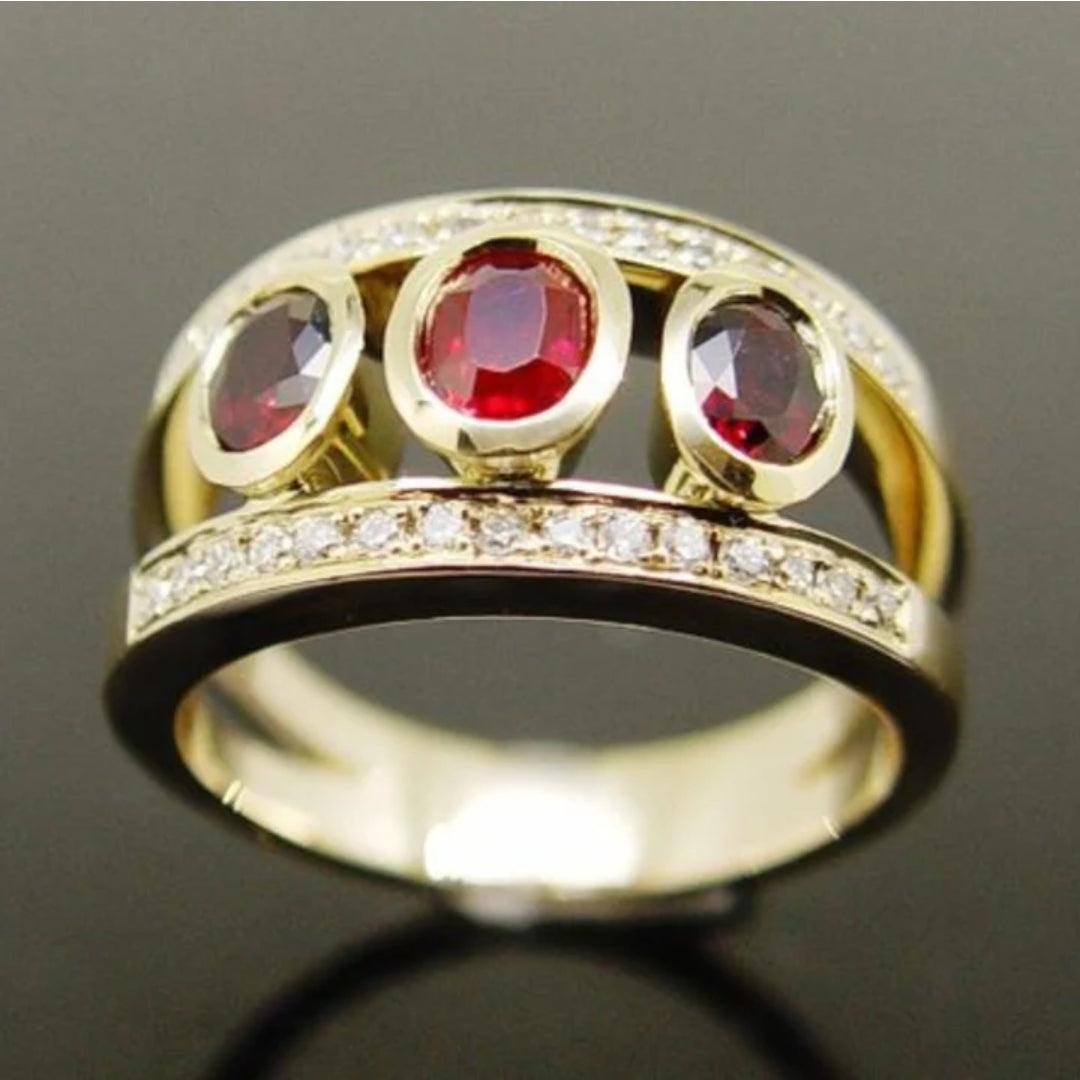 Vintage Red Crystals Golden Ring