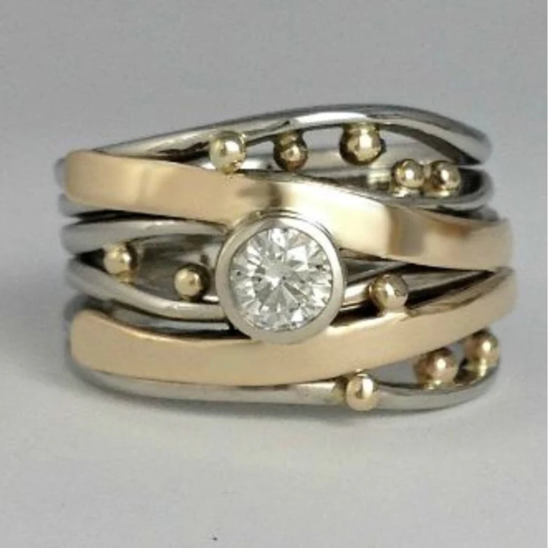 Vintage Gold & Silver Zirconia Layer Ring