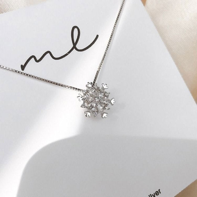 Glittering Snowflake Crystal Necklace in Gold and Silver