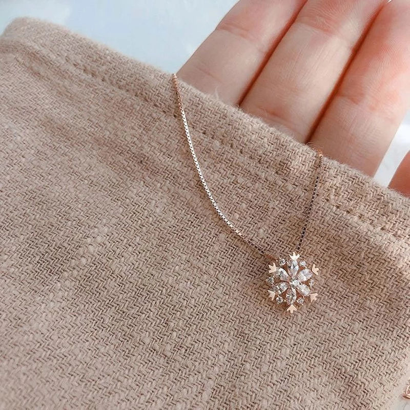 Glittering Snowflake Crystal Necklace in Gold and Silver