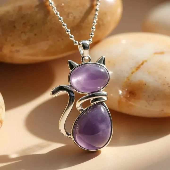 Vintage Purple Cat Necklace