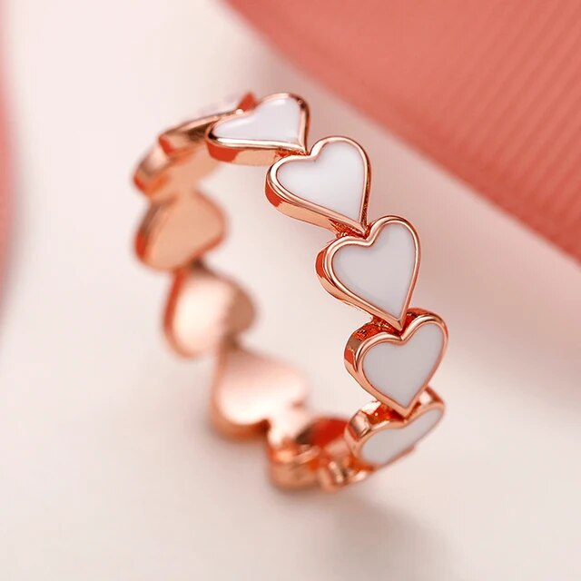 White Heart Rose Gold Ring