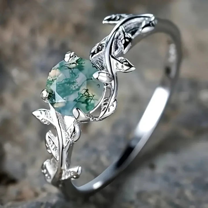 Vintage Green Stone Silvered Ring