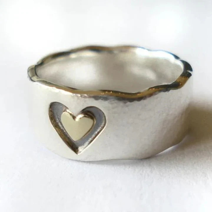 Gold Heart Inlaid Silver Ring