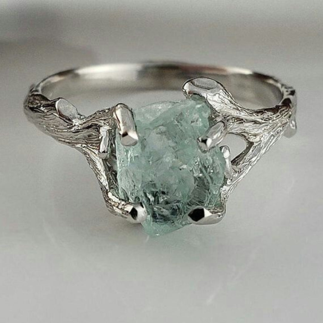 Light Green Glass Silvered Ring
