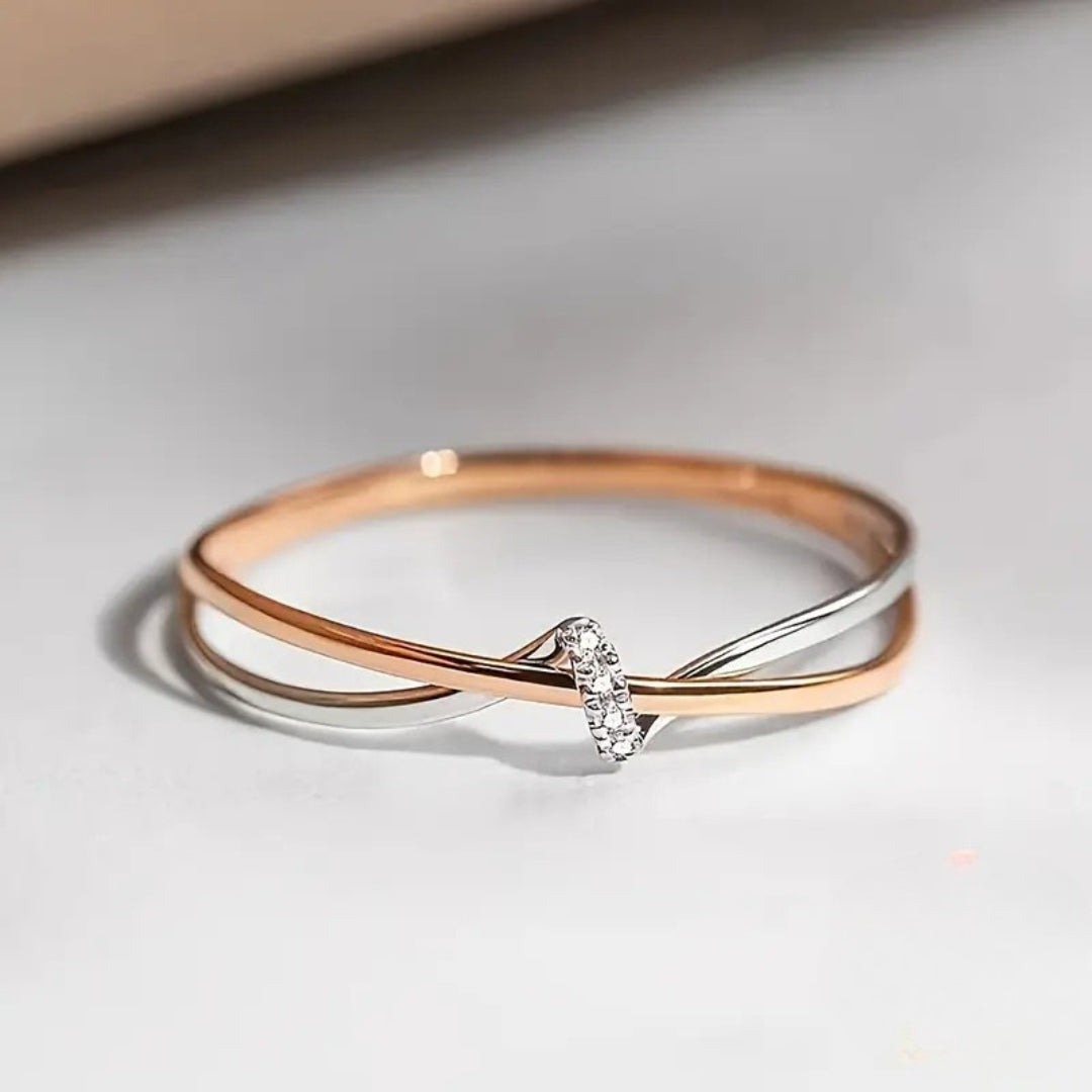 Gold & Silver Fine Spiral Zirconia Ring