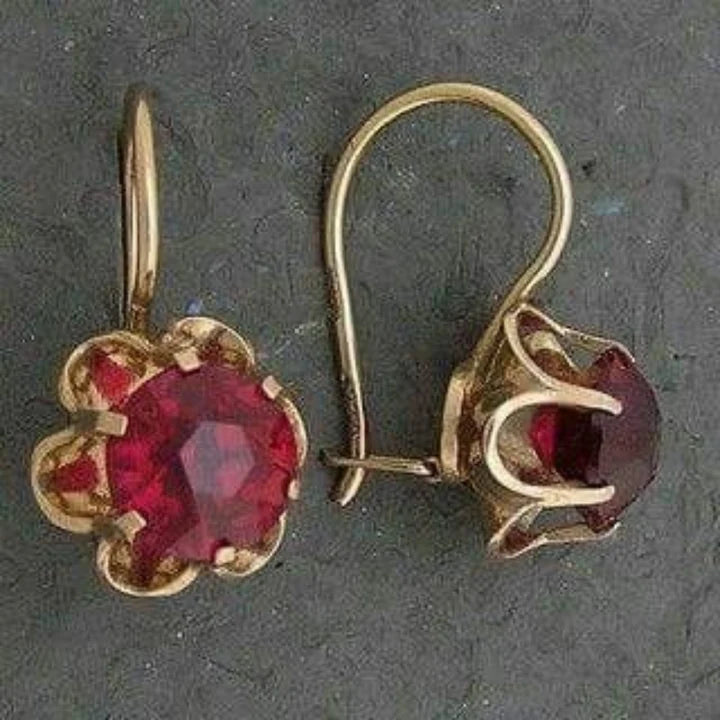 Rounded Red Glass Gold Earrings