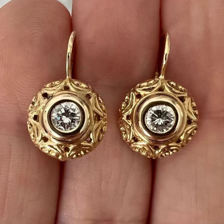Rounded White Glass Gold Earrings