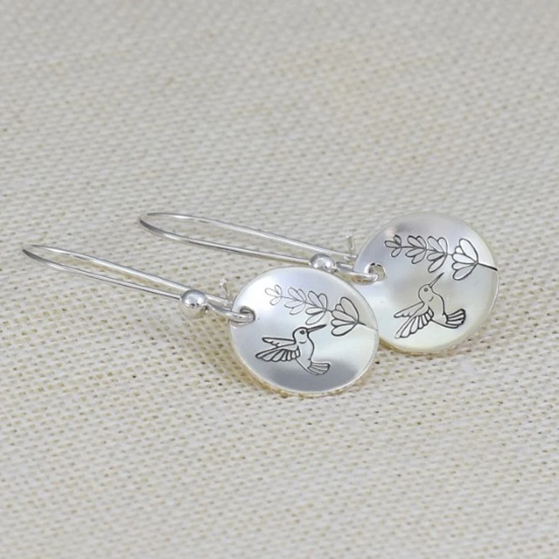 Vintage Birdie Rounded Silver Earrings