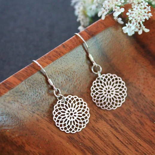 Vintage Mandala Silver Earrings