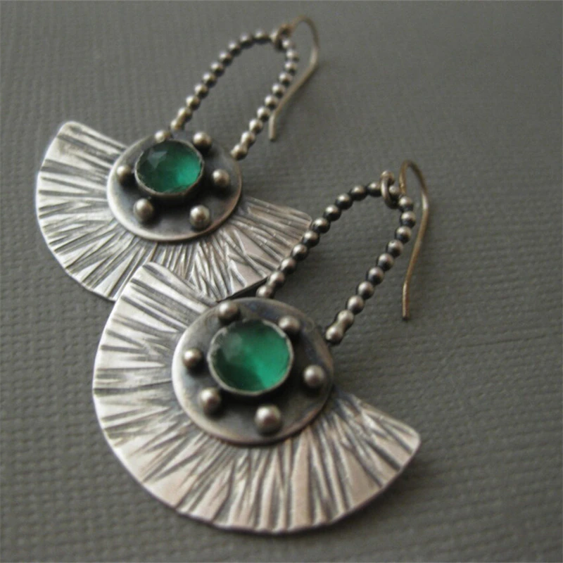 Vintage Green Crystal Silver Earrings