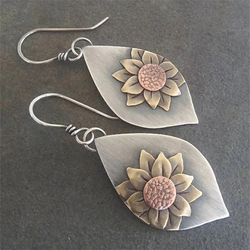 Vintage Sunflower Silver Earrings