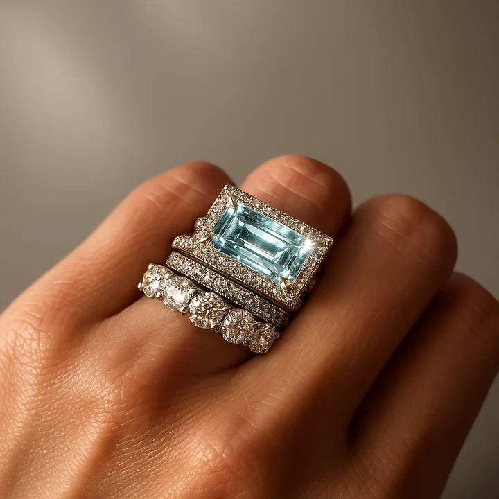 Vintage Silver Turquoise Glass Ring Set