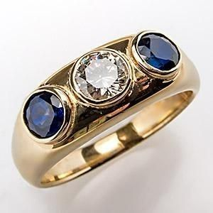 Vintage Blue Inlaid Glass Gold Ring