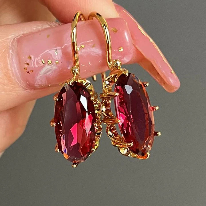 Vintage Red Crystal Gold Earrings