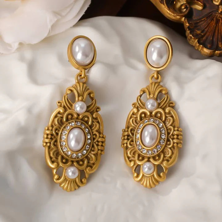 Vintage White Pearl Golden Earrings