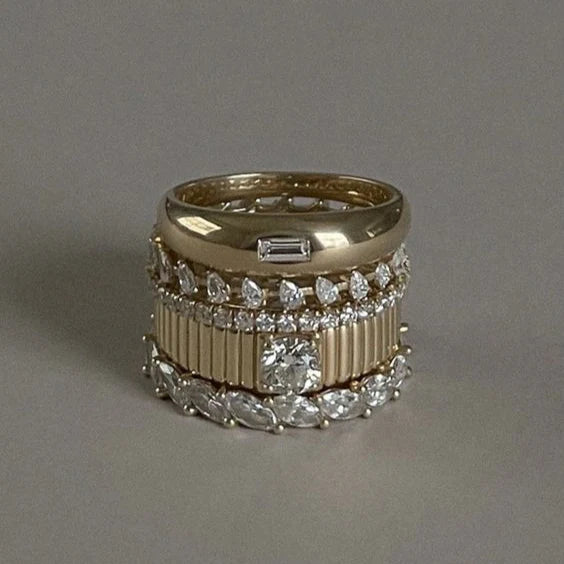 Vintage Gold & Zirconia Ring Set