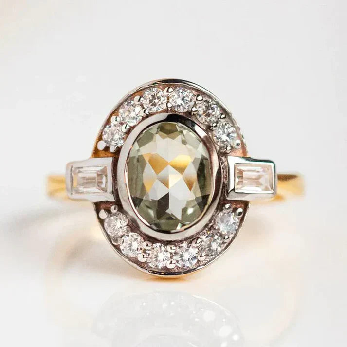 Vintage Green Olive Crystal Ring