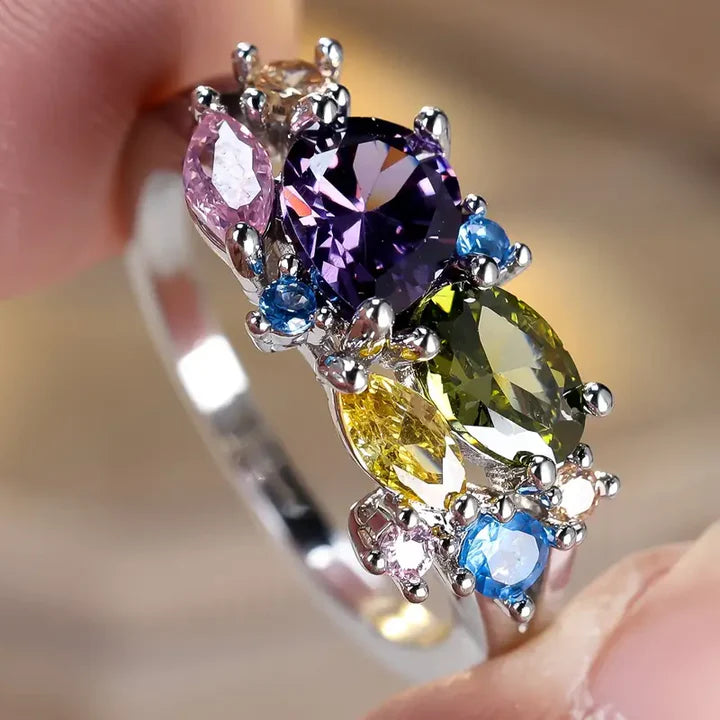Vintage Colorful Crystal Silver Ring