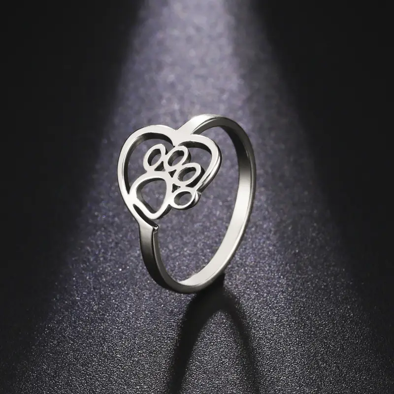 Silvered Paw Heart Ring