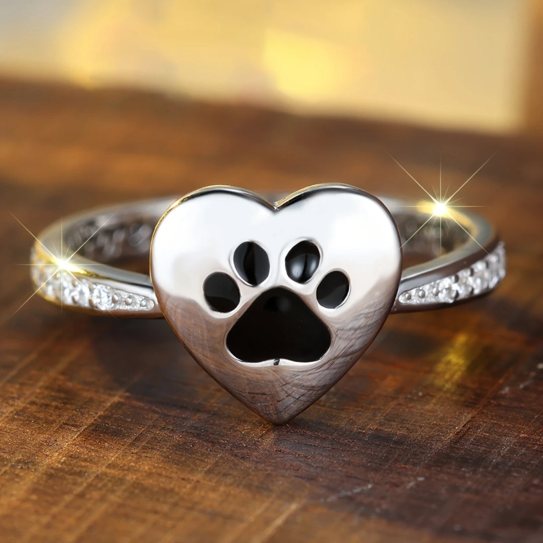 Paw Heart Silvered Ring