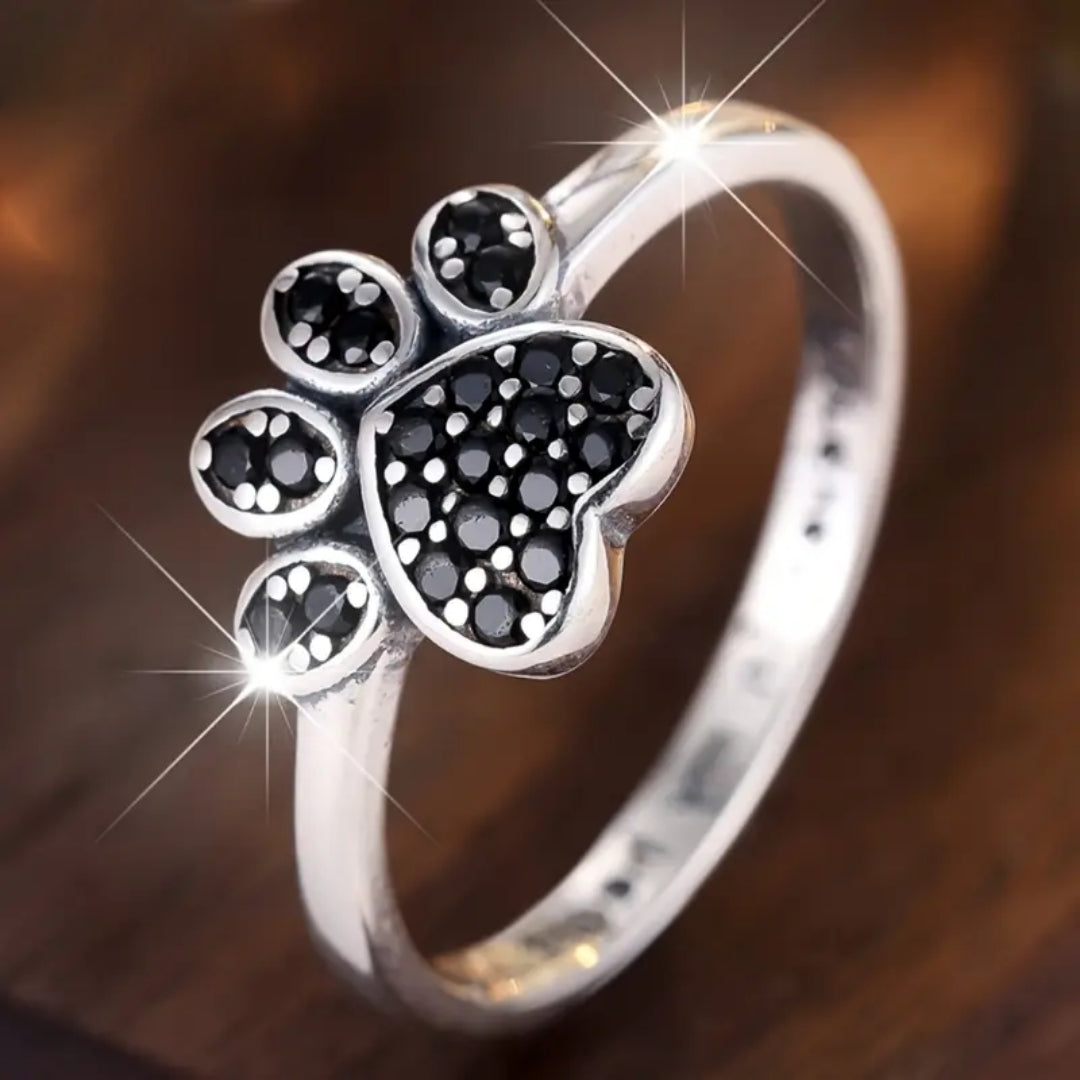Black Paw Bright Silver Ring