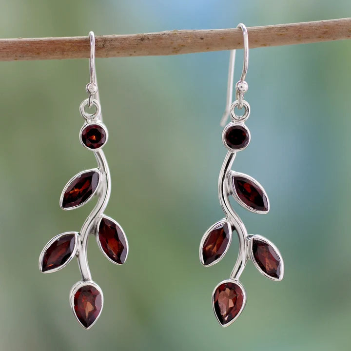 Red Leaf Vintage Silver Earrings